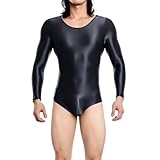 Generisch Öl Jumpsuit Herren Elastisch Bodysuit Longsleeve Stretch Overall Große Größe Reizwäsche Transparent Onesie Eng Strampler Glossy Strampelanzug Leicht Kompression Unterwäsche