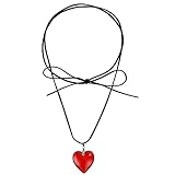 DIVINA VITAE Chunky Puffy Herz-Choker-Halskette für Mädchen - Großer Glas-Anhänger, Verstellbar, Schwarzer Samt, Gothic-Halsband, Schmuck, Geschenke für Frauen