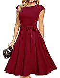DRESSTELLS Bordeaux Weihnachts Cocktailkleid Damen 1950er Vintage A-Line Swing Knielang Elegant Winter Hochzeit Rockabilly Festlich Abendkleid M