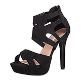 Elara Damen Pumps Offen Stilettos High Heels Chunkyrayan LL85-Schwarz-40