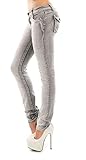 Miss RJ Jeans Damen Skinny Jeans Flap Pocket Dicke Nähte Jeanshose (DE/NL/SE/PL, Numerisch, 42, Regular, Regular, Grau)