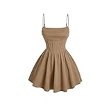 YIMAISZQ Kleid Frauen Mit Geringer Korsett Spaghetti -Riemen Und Flare Flowy Skater Mini Cami Kleid-Khaki-m