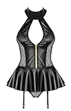 Satohom Damen Dessous Sexy Kleid Leder Bodysuit Weihnachtsfeier Cosplay Damen V-Ausschnitt Frauen WetLook Babydoll Unterwäsche Mit Strumpfgürtel Neckholder Nachtwäsche Enge Slim Weiblich Playsuit