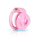 QgLust Pink Gefälscht Frauen Vagina Peniskäfig mit 4 Cockringe Penis Cage Für Männer SM Keuschheitsgürtel Gürtel Chastity Cock Lock（Klein）