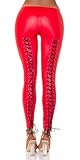 krautwear Damen Wetlook Leggings Jeggings Hose mit Schnürung Hinten (Red-S-M)