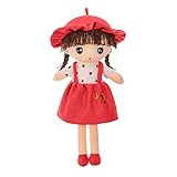 FakeFace Stoffpuppe babypuppe Püppchen mit Haar Baby Kinder Mädchen Deko Weiche Baby Puppe Doll Kuschelpuppe Taufgeschenk Plüschtier Gefüllte Puppen Mädchen Plüsch Spielzeug 45cm (Rot)