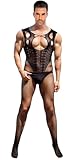 WOSE Sexy Bodystocking Ouvert für Herren, Herre Strumpfhosen Strumpfgürtel, Hohle Jumpsuit Fishnet Stockings Netzbody für Herren, Sissy Dessous Männer Große Größen