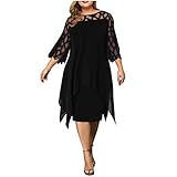 Damen Kleid Plus Size Elegant Chiffon 3/4 Ärmel Mesh Kleider Hohe Taille Einfarbig Cocktailkleid Knielang Ballkleider Übergröße Sexy Partykleid für Frauen Tunika Abendkleid Große Größen