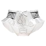 Erlemetes Damen-Seiden-Unterwäsche, süße Schleife, Höschen, Spitzenbesatz, Rüschen, Bikinislip, Stretch, weich, Lolita, Braut-Dessous, Höschen, Weiss/opulenter Garten, L