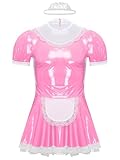 Yihuimin Herren Dienstmädchen Kostüm Set Mit Stirnband Lederkleid Glänzende Minikleid Mann Crossdresser Partykleid Rosa 4XL