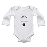 Generisch Baby Body zur Schwangerschaftsverkündung Mini [Nachname], personalisierter Strampler zur Verkündung der Schwangerschaft (Body langarm weiß, 0-3 M)