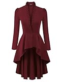 SCARLET DARKNESS Steampunk High-Low Lange Coat Vintage Herbst Winter Weihnachten Party Mäntel Smoking Jacke Rotwein XL