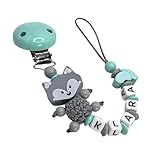 AVH Enterprise Schnullerband mit Namen für Mädchen & Jungen personalisierte Baby Geschenke (Fuchs Mint)