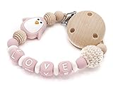 Nuckelkette mit Namen für Junge & Mädchen | Personalisierte Nuckelkette mit Wunschnamen Pinguin (rosa)