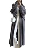 ORANDESIGNE Lange Strickjacke Damen Langarm Cardigan Open Front Sweater Frühling Herbst Winter Casual Strickcardigan Pullover Plüsch Jacke Maxi Coat Lang Feinstrick Strickmantel A Grau