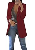 EFOFEI Damen Lebendige Dicke Einfarbige Blazer Stretch Winddichte Moderne Jacke Oversize Entspannende Arbeitskleidung Wein Rot L