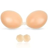 Klebe BH Trägerlos Push Up, Unsichtbarer Sticky Bra, Wiederverwendbare Silikon Klebepads, Mit 1 Paar Nippelpads, Für Alle Rückenfreie Kleidung (Beige, A)