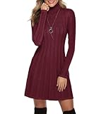 Gyabnw Damen Strickkleid Rollkragen Winterkleid Elegante A-Linie Knielanges Kleid Pulloverkleid Zopfmuster Minikleid Strickpullover für Party Cocktail Freizeit, Weinrot-Rollkragen, M