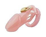 Kunststoff Keuschheitskäfig mit 5 Penisringe Männer Keuschheitsgürtel Cock Cage Fetisch Penis Bondage Atmungsaktiv Penis Käfig Sexspielzeug (Rosa, Lange)