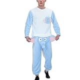Elefanten Schlafanzug Herren Lustig Pyjama Loungewear Kuschelanzug Unisex Lang Partner Sleepwear Tiermotive 2 Teilig Elefanten Hose Hausanzug Langarm Freizeitanzug Winter Warm Nachtwäsche