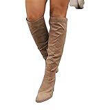 Syfinee Lange Stiefel für Damen, Wildleder, modisch, Overknee-Stiefel mit Blockabsatz, Stretch-Passform, hohe Stiefel für Damen und Mädchen, Winter, einfach anzuziehen