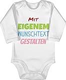 Baby Body langarm Mädchen Junge - Aufdruck selbst gestalten - Wunschtext I mit eigenem Text personalisiert - 3/6 Monate - Weiß - babybody babygeschenke neffe personalisierte