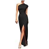 Vasreyy Damen Pailletten Kleid Festlich Grün One Schulter Seitenschlitz Einfarbig Hohe Taille Maxikleid Bodycon Abendkleid Lang Ballkleid Langarm (Schwarz, L)