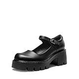 DREAM PAIRS Frauen Chunky Plattform Mary Janes Schuhe Schnalle Riemen Runde Zehe Wohnungen Seicht Mund Japanisch Süß Lolita Prinzessin Schuhe SCHWARZ-PU SDPU2346W-NEW-E Größe 41 (EUR)