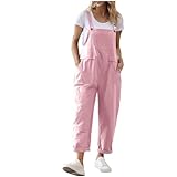 Damen Latzhose Sommer Oversize Trägerhose Beiläufig Loose Bib Pants Overall Baggy Jumpsuit Strampler Sommerhose mit Träger (01 Pink, M)