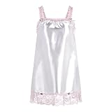 Satini Dessous Satin Sissy Babydoll-Stil Rüschen Rüschen Spitze Unterkleid Nachtwäsche (Weiß, L)