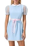 Halloween-Kostüm für Damen, kurze Puffärmel, blaues Puppenkleid, Schwester, Zwillinge, Cosplay, Lolita, Minikleid (A-a-Pink, S)