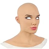 FSDELIV Weibliche Latex-Kopf-Abdeckung, volles Kopf menschliche Latexmaske, Halloween-realistische Frau Gesicht Crossdressing Sissy Cosplay Party Fancy Kleid Kopfbedeckung