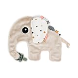 Done by Deer Cozy Friend Elphee Beige - Super weich und kuschelig Kuscheltuch mit Schnullerhalter und Beißring, 25 x 20 cm - Baby Kuscheltier, Schmusetuch - Stofftier-Schnuffeltuch