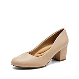 DREAM PAIRS Damen Pumps Niedriger Blockabsatz Abendschuhe Bequeme High Heels,Size 37,Nackt-Pu,SDPU2462W