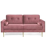 VASAGLE LCS001P01 3 Seater Sofa Living Room Velvet Cover for Flats Small Spaces Wooden Frame Metal Legs Easy Assembly Modern Design 190 x 82 x 84 cm Pink