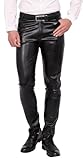 FEOYA Herren Kunstleder Hosen Slim Fit Stretch Hose aus PU Leder mit Taschen Faux Lederhose Lederjeans Lang Bikerhose Schwarz 38 Bleistifthose Enge Hose Elastisch Motorrad Cosplay Sommer Frühling
