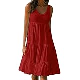 YEBIRAL Strandkleid Damen Große Größen Sommer Ärmellos Kleid Blumenmuster Sommerkleid Boho Knielang Kleider Casual A Linie Blumenkleid Rundhals Midikleid Freizeitkleid Tunika Kleid Midi (Rot, XL)