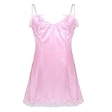 Yeahdor Herren Sissy Kleid Satin Crossdresser Nachtkleid Spitze Kleid mit Spaghetti-träger Kleid Dessous Party Cosplay A Rosa M