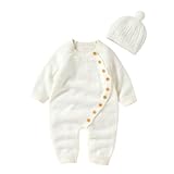 Neugeborene Baby Gestrickte Strampler Winter Warm Langarm Body Pullover Jumpsuit Mit Hut Für Jungen Mädchen Neugeborene Baby Overall Pyjama Strick Beige 0-3 Months