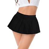 flintronic Damen Mini Rock, Sexy Kurz Faltenrock, Skater Röcke Hohe Taille Minirock für Frauen, A-Linie High Waist Plisseerock, Cosplay-Rock für Cosplay, Club, Party (Schwarz, M)