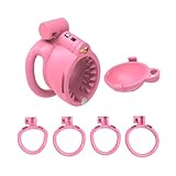 Peniskäfig aus Nylonharz mit 30 Stacheln und 2 Verdeckten Schlössern SM Männliches Sexspielzeug Keuschheitsgürtel mit 4 Ringen Chastity Cage Zum Trainieren des Männerpenis (Arc Ring,Pink)