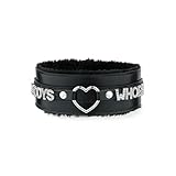 ADEMISHIA Rosa Flauschiges Herz O-Ring Leder Choker Halsband für Frauen, handgefertigte Punk Gothic Buchstaben Halskette, verstellbarer Modeschmuck