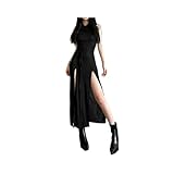 Dunkle Gothic-Kleider mit Kapuze, Y2k-Punk, aushöhlen, Midi-Kleid, Damen, sexy, Geteilte Seite, solide Streetwear