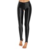 inlzdz Damen Glossy Leggings Ouvert-Strumpfhose Jeggings Offen Schritt Strümpfe Ouvert-Pantyhose Sexy Unterwäsche Erotik Dessous Reizwäsche C Schwarz M