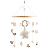 Baby Mobiles Baby Mobile Mit Sternen Wolken Und Bären Aus Holz Geeignet Für Kinderbetten Jungen Und Mädchen (Beige)