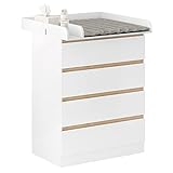WOLTU Wickelkommode mit abnehmbarer Wickelaufsatz, Wickeltisch Baby, Wickelregal, Kommode mit 4 Schubladen, Höhe 110 cm, Weiß
