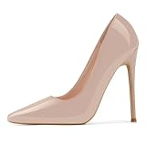 GENSHUO Stiletto Stiletto High Heels, 12CM/4.72IN Damen Pumps Spitz Party High Heels Sexy Basic Schuhe Damen Geschlossen Abendschuhe Lack/Wildleder ，Nackt 42 EU(12 US)