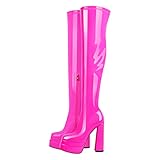 Only maker Damen Plateau Overknees Stretch Long Boots Lack Viva Magenta 41 EU