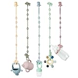 PandaEar 5er Pack Schnullerkette Silikon, Cup Catcher Baby, Kinderwagen Spielzeug Kette Befestigung, Dinosaurier Baby Spielzeug sicherheitsgurte für Flaschen, Beißring, Hochstühle