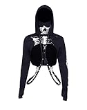 DINGJIUYAN Y2k Emo Crop Tops für Damen, Gothic, Halloween, Steampunk, Alt, Hoodies, Gothic-Kleidung für Teenager, Mädchen, 02-schwarz, 36